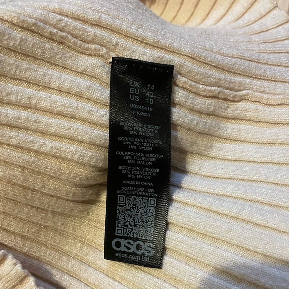 ASOS DESIGN Tall Roll Neck Sweater in Fine Knit Rib | Cream | Size 10 | - Picture 7 of 7